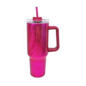 Large 45 oz Stainless Steel Metallic Tumbler with Handle, PINK